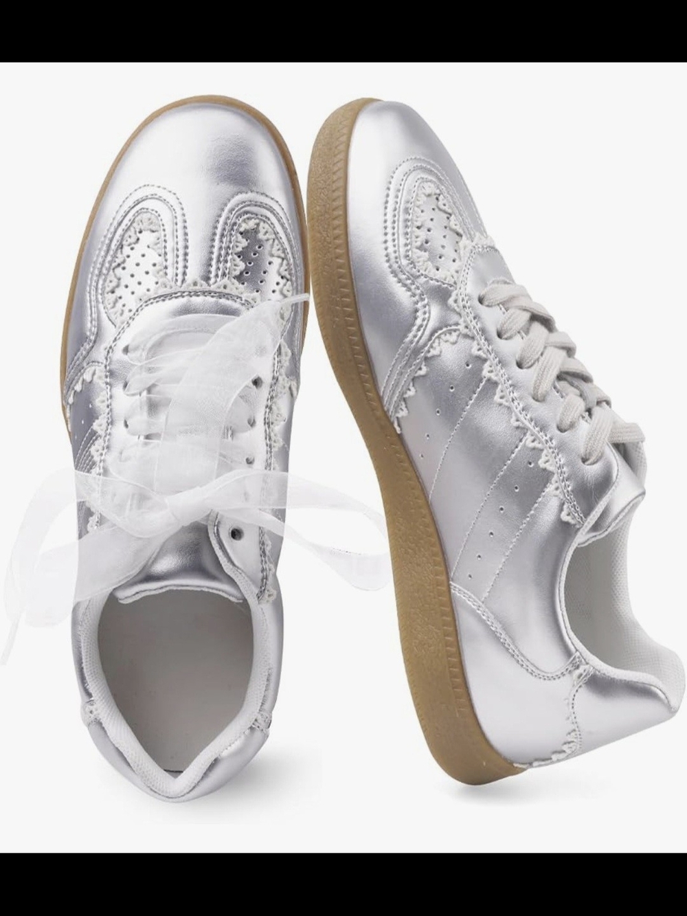 Women’s Silver Lace-Up Sneakers Non Slip Size 9